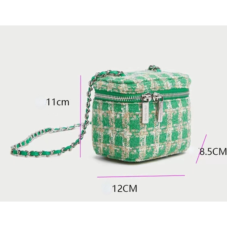 Túi Đeo Chéo Vải Len Phối Dây Xích mini Phong Cách retro Thời Trang Mới 2022