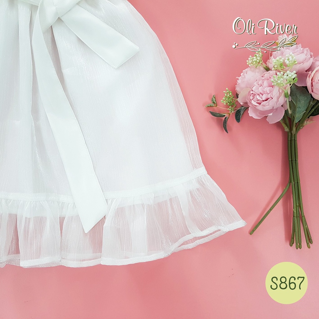 Váy bé gái Oli River màu trắng chất vải mềm nhẹ size từ 2-8 tuổi