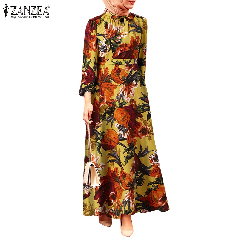 Zanzea Đầm Maxi Tay Ngắn Cổ Tròn Họa Tiết Hoa Thời Trang Cho Nữ