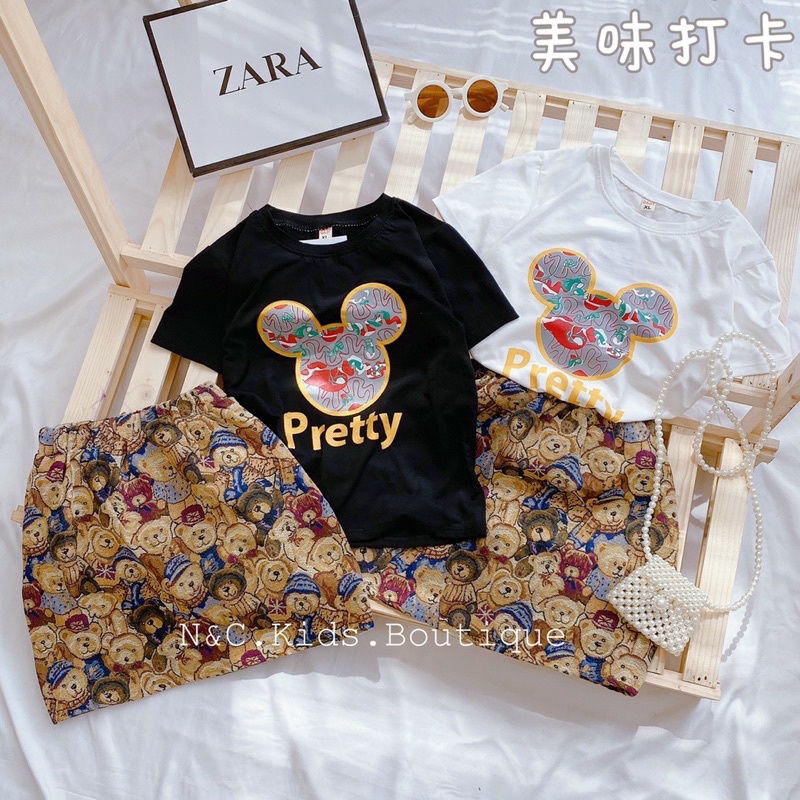 Sét bộ áo cotton 4c micky cùng chân váy  cho bé  10-23kg💋