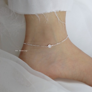 Lắc chân nữ vòng chân nữ bạc s925 sợi xích to và mặt pha lê tròn đính đá màu bạc Cá jewelry LC25