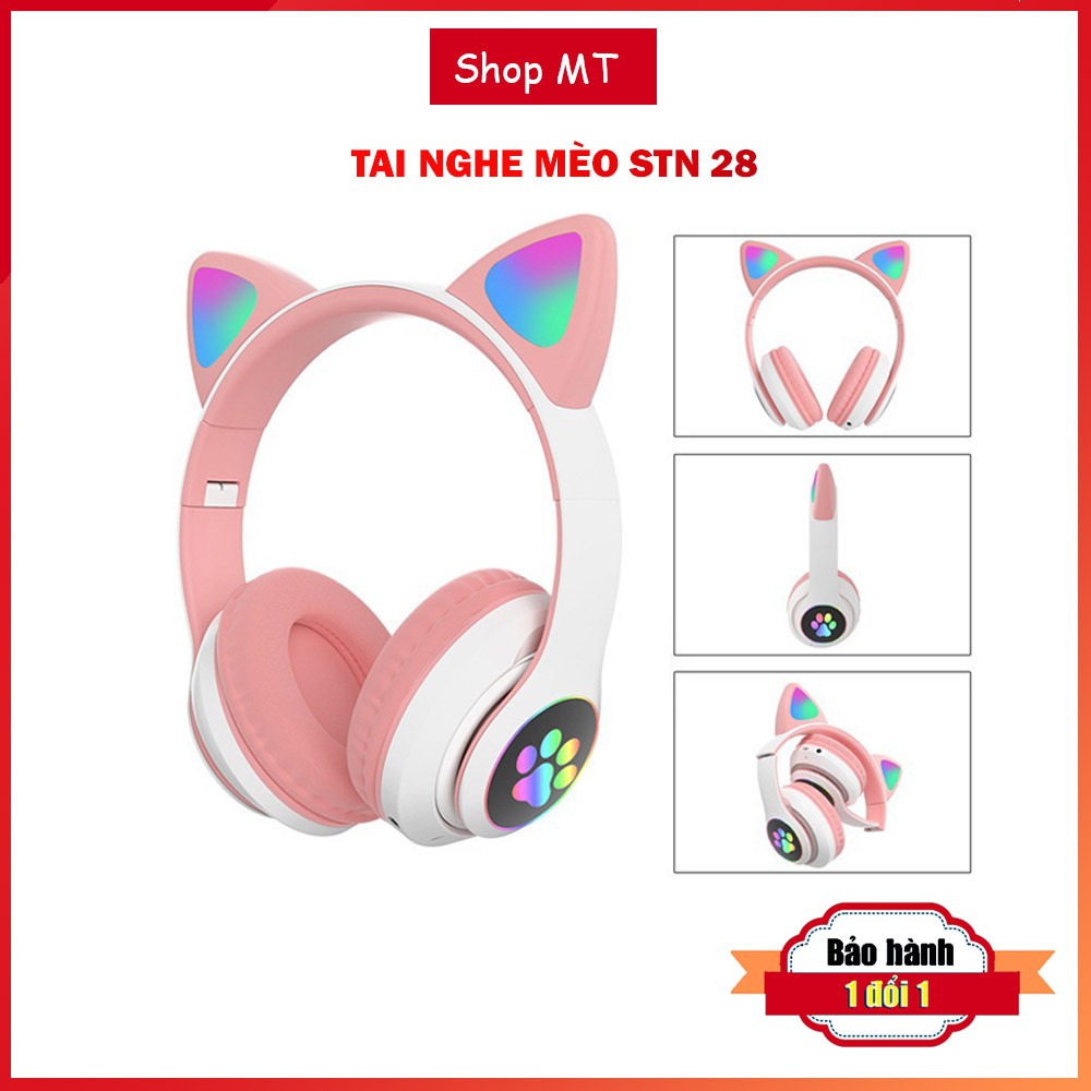 Tai nghe mèo bluetooth dễ thương có mic âm bass mạnh mẽ dung lượng pin khủng 400mAh BH đổi mới 12 tháng