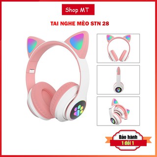Tai nghe mèo bluetooth dễ thương có mic âm bass mạnh mẽ dung lượng pin khủng 400mAh BH đổi mới 12 tháng