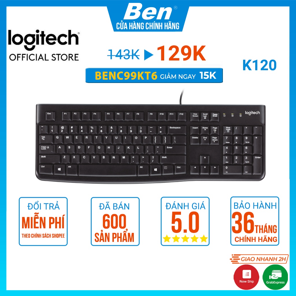 Bàn phím máy tính Logitech K120 - Bàn phím máy tính có dây Usb Logitech - BH 36T