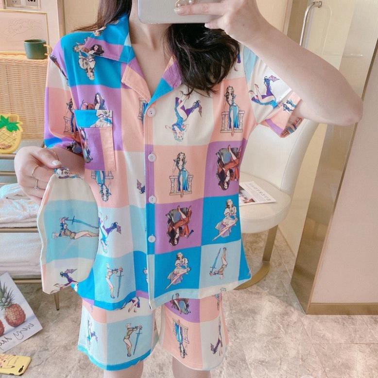 Bộ ngủ pijama hoạt hình cộc tay nữ - Set quần áo thun Pizama hình thú mặc nhà set ngủ mùa hè HOT