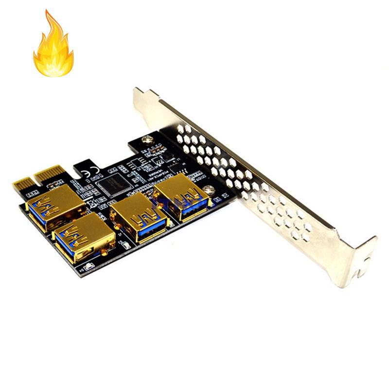 PCIE Riser Card Adapter 4 Ports PCI-E 1 to 4 USB 3.0 Riser Extender for Ethereum ETH/Monero XMR/Zcash for BTC Mining