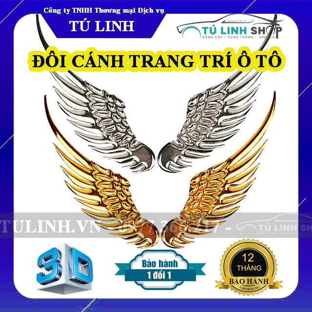 [Mã 11LSSALE giảm 100% đơn 50k] Đôi cánh thiên thần 3D dán trang trí logo hãng ô tô