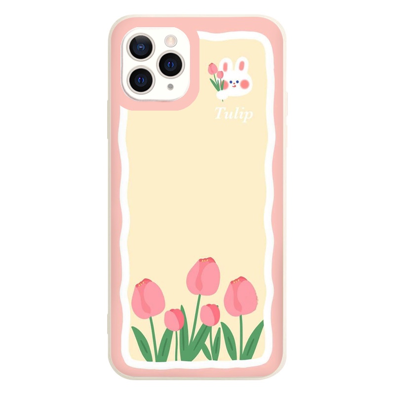 Ốp iphone - Ốp lưng iphone cạnh vuông Thỏ cầm hoa Tulip dành cho ip 6 đến 14promax - ng209