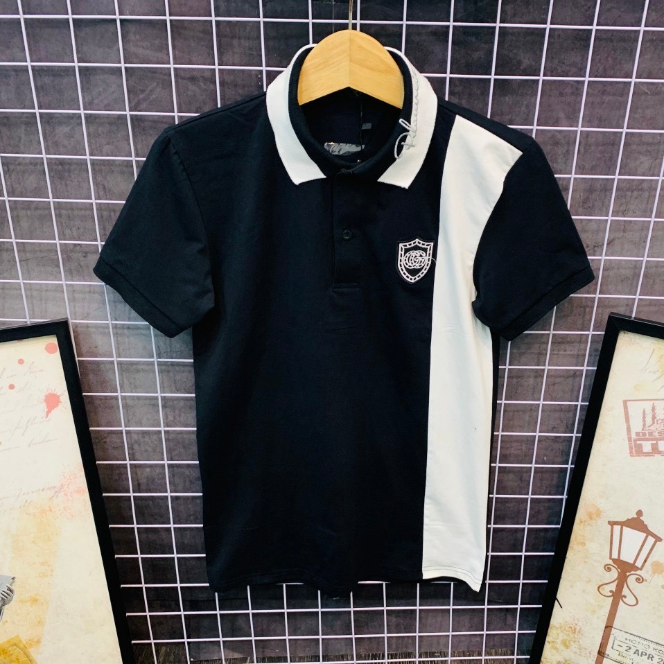 Áo thun polo nam có cổ tay ngắn phối họa tiết hình người chất vải cotton sang đẹp giá rẻ