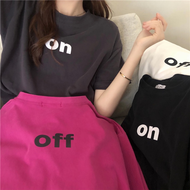 Áo Thun Nữ Ngắn Tay Cổ Tròn In Chữ Phong Cách Hàn Quốc