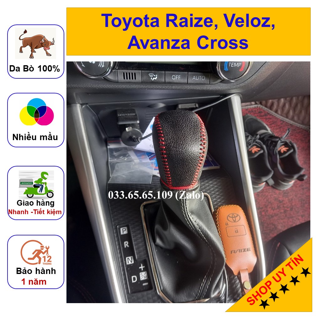 Bọc cần số phanh tay Toyota Raize, Veloz Cross, Avanza số tự động bằng da bò hàng chất lượng loại 1