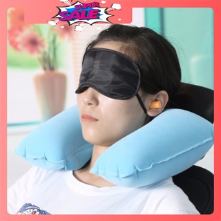 [Giá Sốc] [Rẻ] Combo gối hơi du lịch, miếng che mắt và 2 nút bịt tai khi ngủ [HN]
