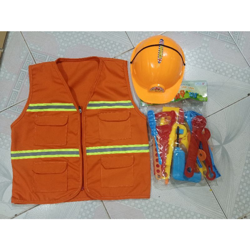 combo áo kỹ sư +mũ +dụng cụ cho bé