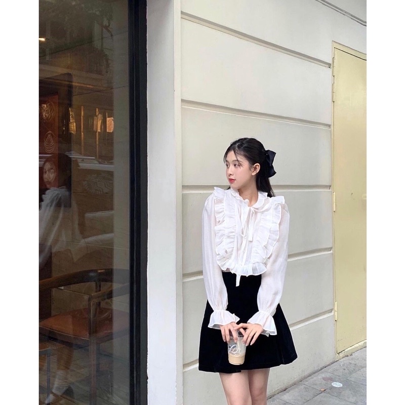 Pass áo Emy Shirt - Áo sơ mi bèo nơ cổ chất tơ mềm - Seduisant size S