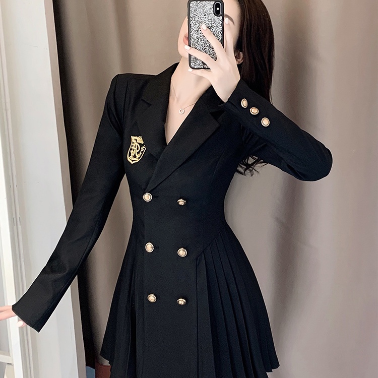 Autumn dress small man design sense college style suit dress female spring and autumn temperament waist pleated skirt suit dress