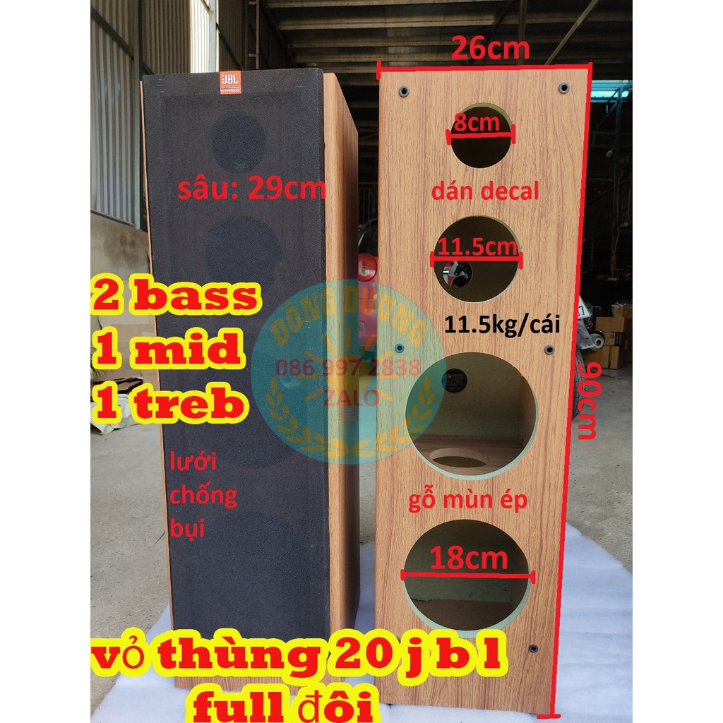 VỎ THÙNG 20 JBL 4 ĐƯỜNG TIẾNG - 2 BASS - 1 MID 1 TREBLE - GIÁ 1 CÁI -  VỎ THÙNG FULL ĐÔI 2 TẤC