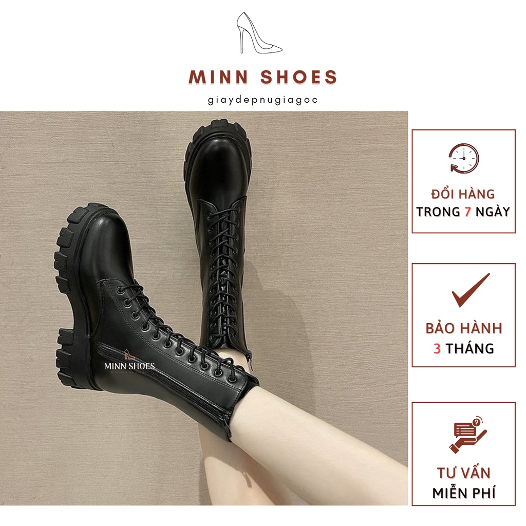 Bốt dây cổ cao 20cm ulzzang khóa kéo đế vuông 5cm 2 màu đen trắng thời trang thu đông 2021 (B3) | BigBuy360 - bigbuy360.vn