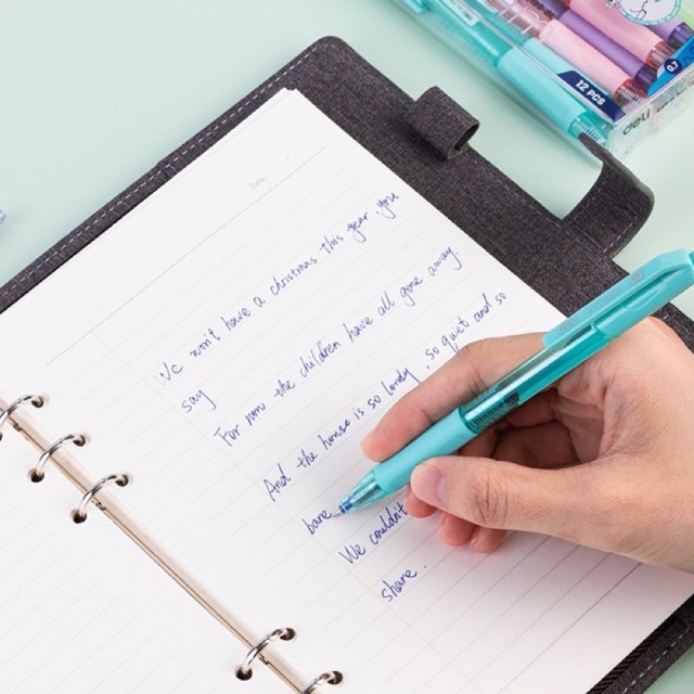 Bút bi bấm văn phòng mực xanh ngòi 0.7mm Deli giá rẻ viết nét đều trơn tru cho học sinh có đệm tay cao su EQ199