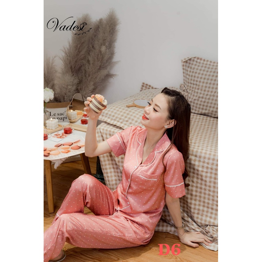 [Chính Hãng] Pijama Lụa Cao Cấp, Đồ Bộ Họa Tiết Trang Nhã, Đồ Ngủ Đẹp, Bộ Mặc Nhà Vadesi - Thời Trang Nữ