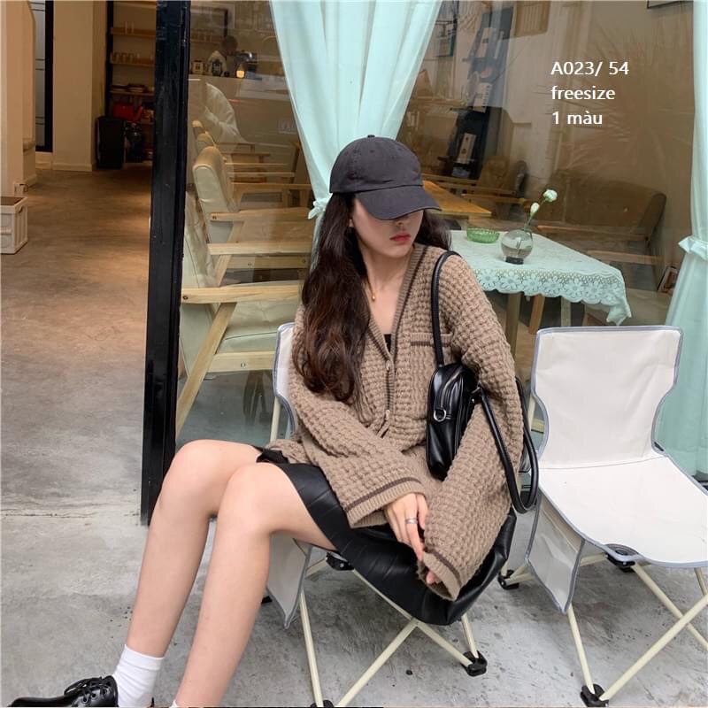 Áo khoác len Cardigan dáng rộng cadigan tổ ong phiên bản Hàn quốc cổ V cài cúc, thiết kế túi 2 bên ngực và sườn chất đẹp