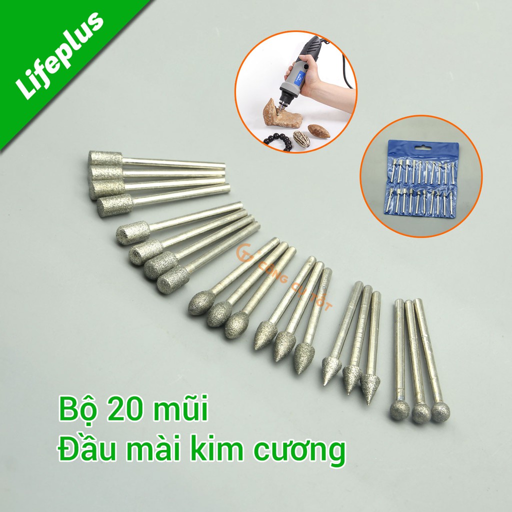 Bộ 20 mũi mài kim cương cốt 3mm ∅6