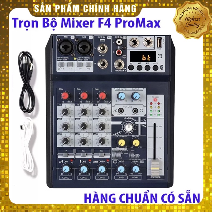 Bàn Trộn Âm Thanh Mixer F4 Promax Chạy Nguồn 5V Tích Hợp Karaoke Livestream Có Bluetooth