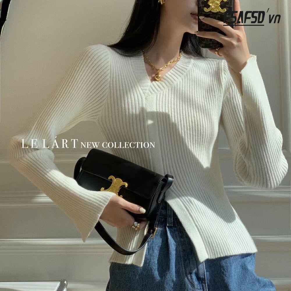 Áo Len Nữ Dài Tay Cổ Chữ V Xẻ Tà Thời Trang