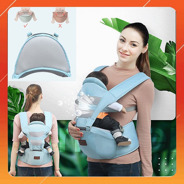 Đai địu em bé có ghế  chống gù lưng đau mỏi hông lệch xương trẻ sơ sinh, điệu em bé thoáng khí