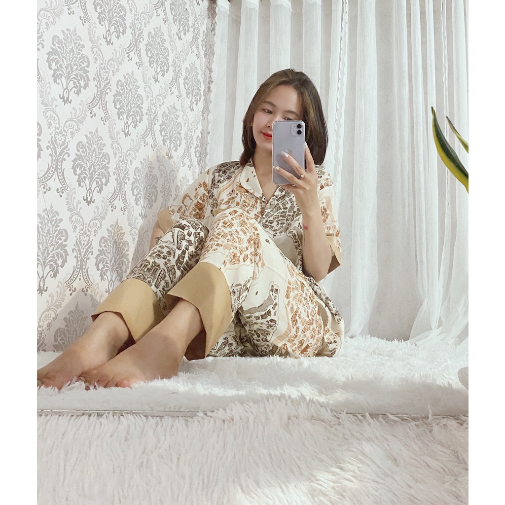 Đồ Ngủ�Đồ Bộ Pijama Lụa Tay Ngắn-Quần Dài Tiểu Thư Dễ Thương 💖 Chất Liệu sam ( FREESHIP)