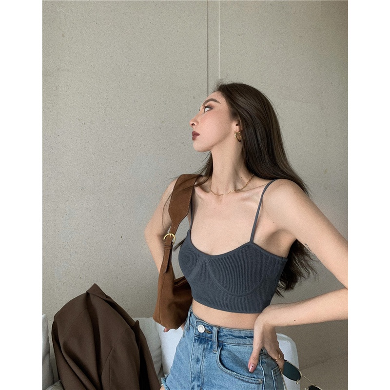 Cocory vn Áo Hai Dây Dệt Kim Dáng Ôm Thời Trang Mùa Hè 5 Màu Tùy Chọn Cho