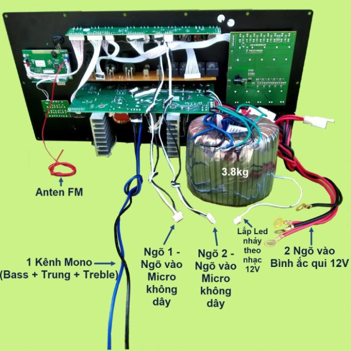 Mạch loa kéo Reverb chống hú 1 kênh Mono 400W – 800W kèm Micro UHF chống hú loa kéo 5 tấc đơn, 6 tấc đơn