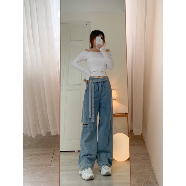 set áo croptop trễ vai kèm áo dây NH