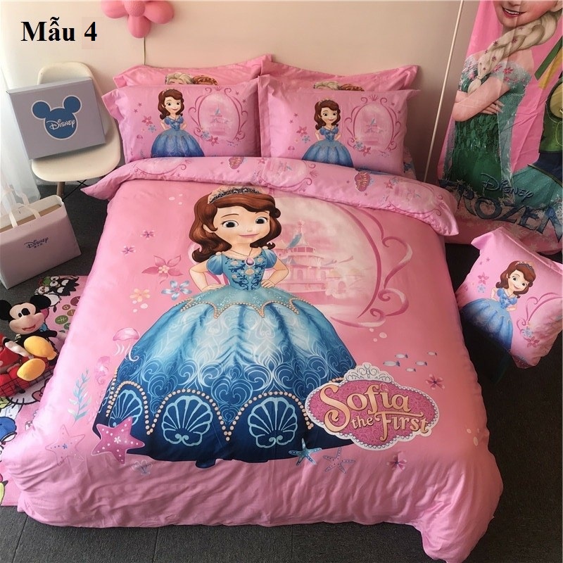 GC7278 Bộ chăn ga gối cho Gường trẻ em 1.2m, 1.3m Cotton 100% hình Công chúa Elsa, Người nhện, Micky hàng nhập