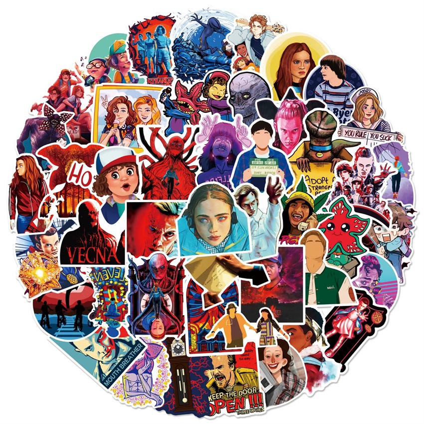 ❉ Phim Stranger Things Series 10 Hình Dán ❉ Bộ 50 Sticker Chống Thấm Nước Họa Tiết Doodle Hợp Thời Trang