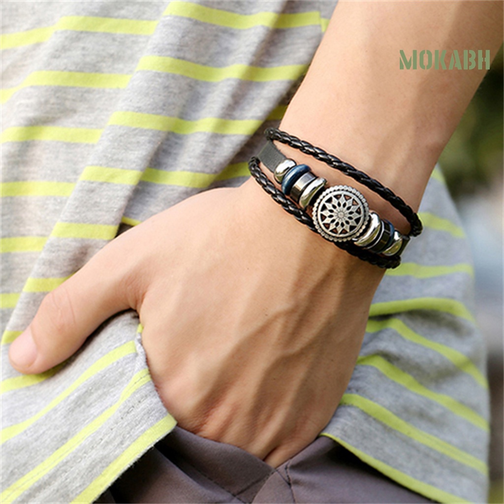 Vòng Tay Giả Da Nhiều Lớp Mặt Hoa Rỗng Thời Trang Unisex