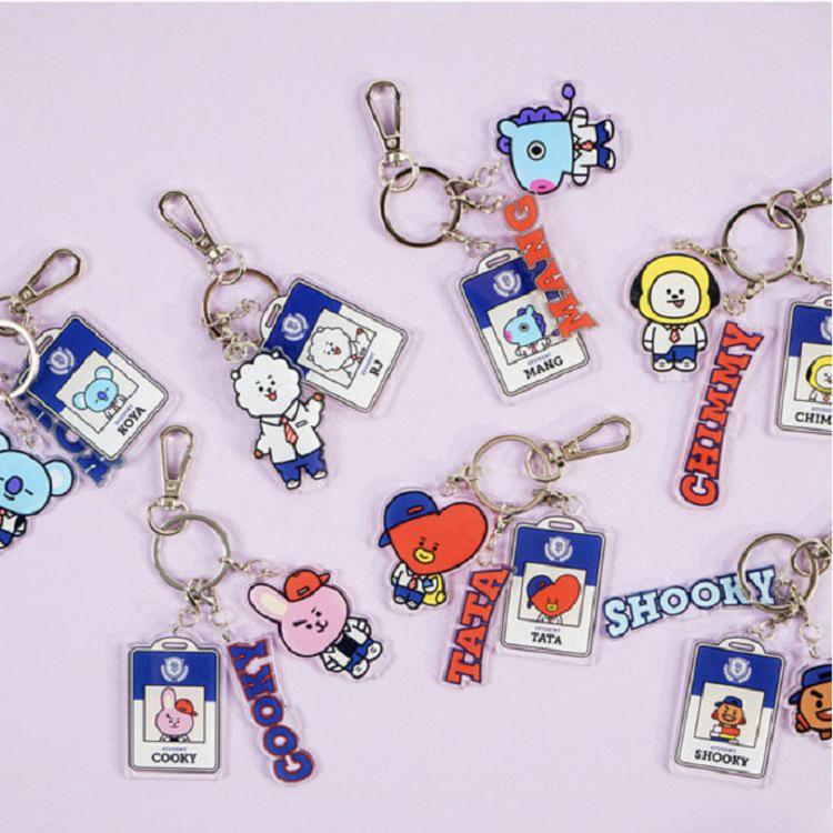 1PC KPOP BTS BT21 Korea KeyChain Acrylic Cute Cartoon KeyRing Jewelry Accessories