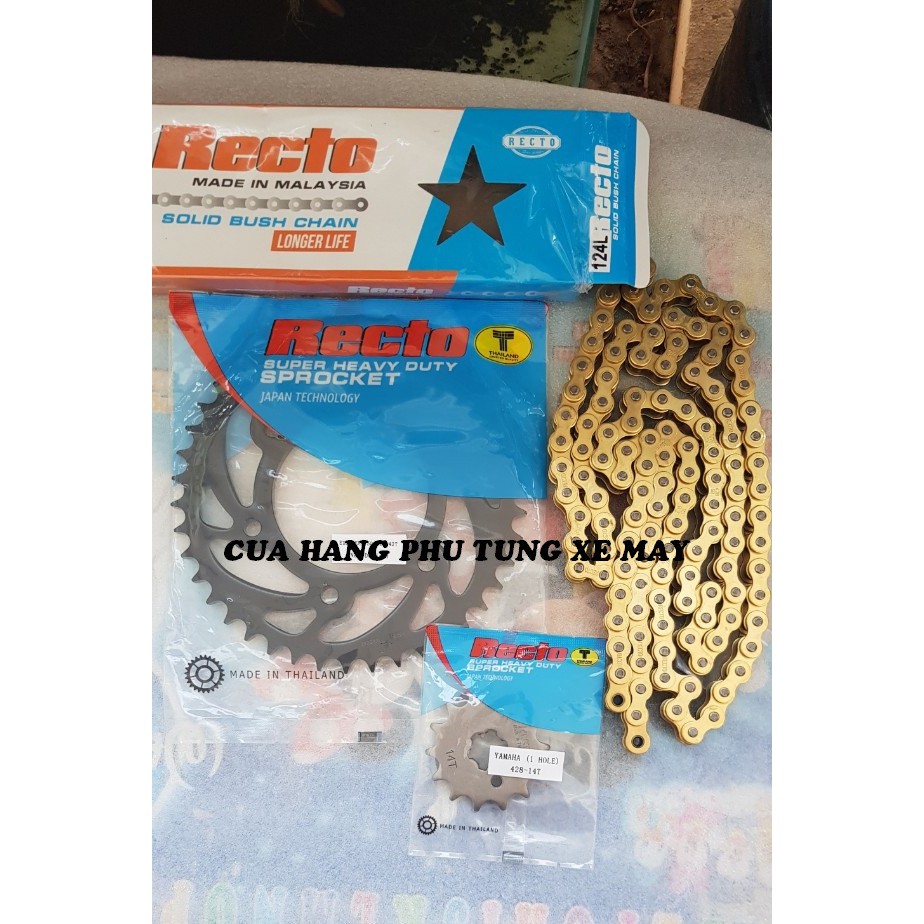 Trọn bộ sên nhông dĩa Recto xe Ex 135/ Ex 150/ Winner 150/ Raider/ Sonic ( sên vàng 9 li Mã Lai )