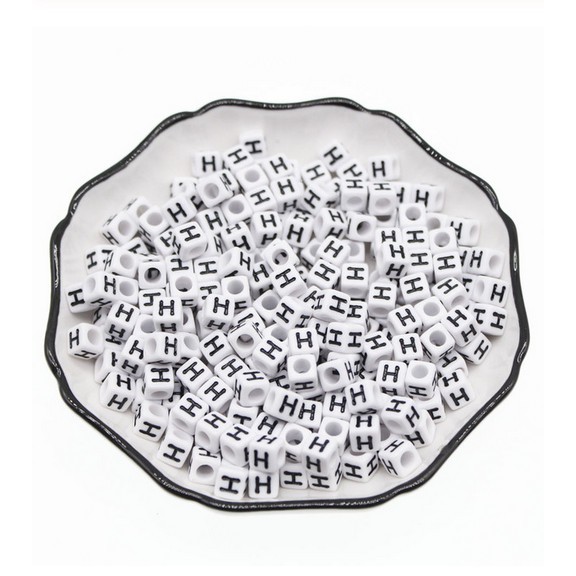 Set 100 Hạt Xỏ Lỗ Hình Chữ Cái / Chữ Số 6X6mm Dùng Để Làm Đồ Trang Sức Thủ Công