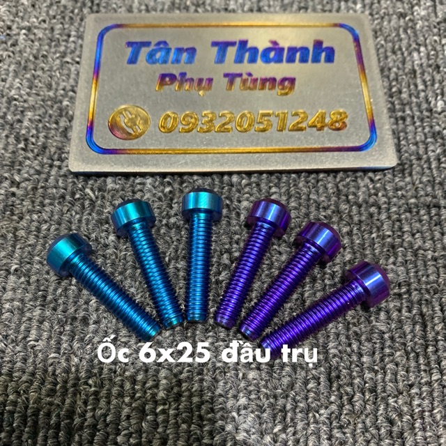 Ốc Titan GR5 6x25 đầu trụ xanh tím, lục bảo