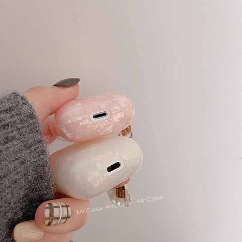Case Airpods 1/2 /Pro Vỏ Ốp Tai Nghe Hình Ánh Xà Cừ Trăng Và Hồng Kèm Móc Khoá Xinh - Mr.Case AirPods