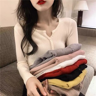 MS205 Áo len tăm lông cừu cúc dọc