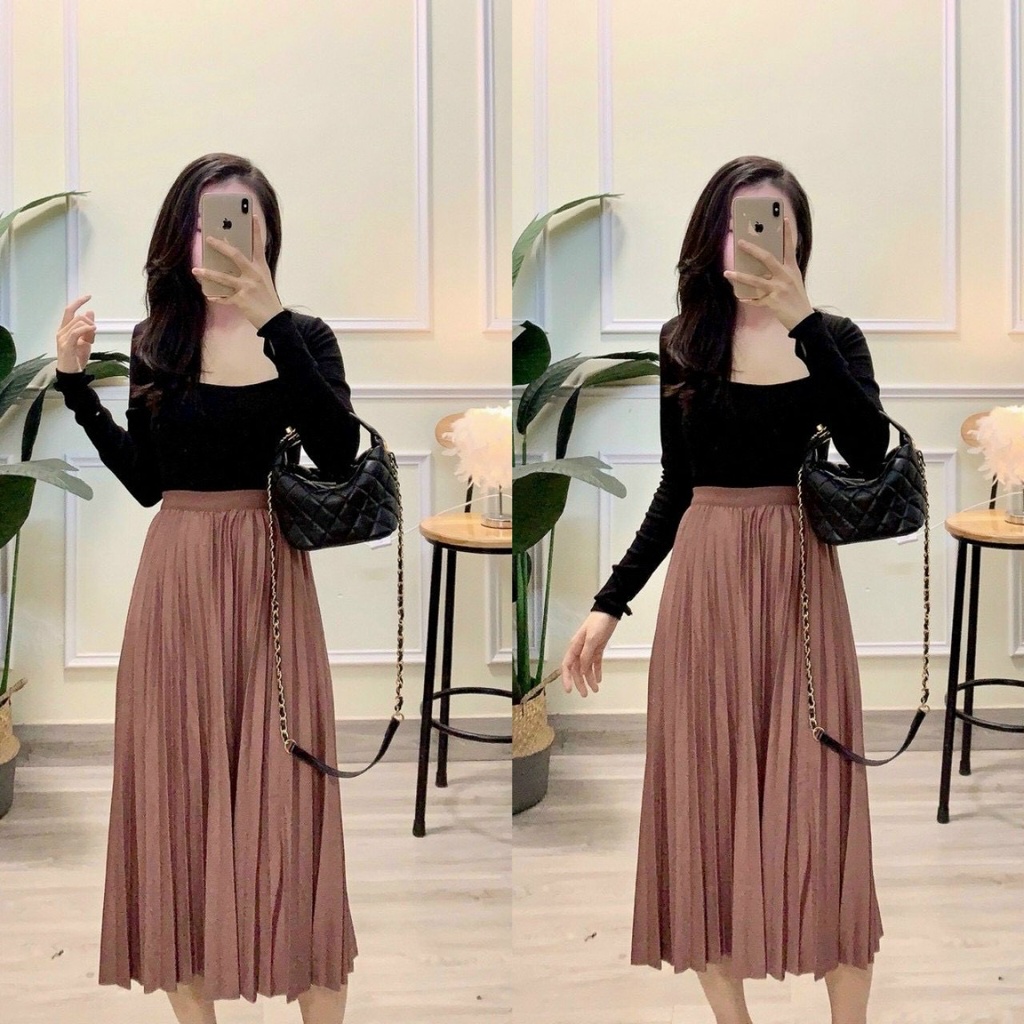 Chân Váy Xếp Ly Dáng Dài Xu Hướng Thời Trang 2021 Freeship,Chân Váy Nữ Dày Dặn Nhiều Màu Hàng Cao Cấp QC Hè 2021 Mới