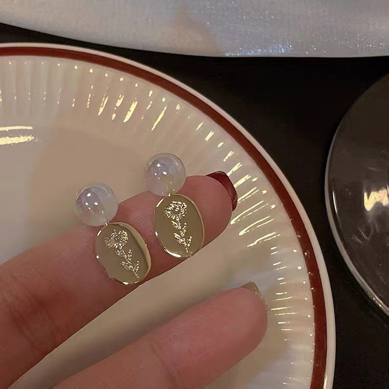 Bông Tai Đính Ngọc Trai Giả Phong Cách Retro Hồng Kông 2022 Cho Nữ