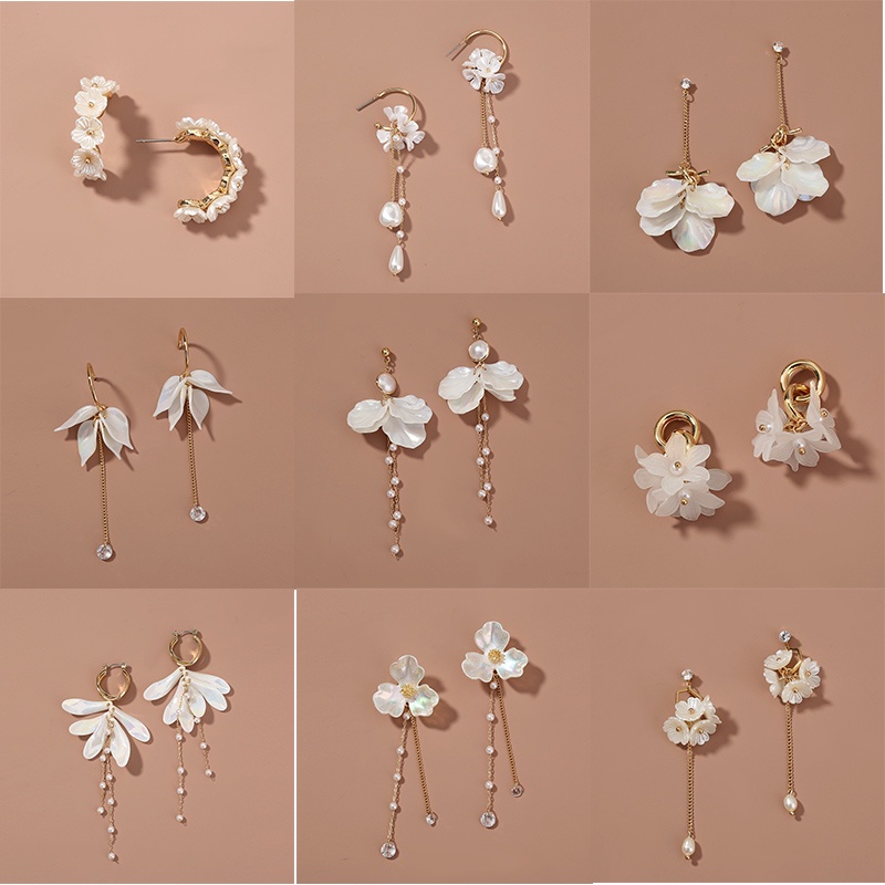 Hoa Tai Dáng Dài Hình Hoa Nhựa Resin Phối Tua Rua Thời Trang Cho Nữ