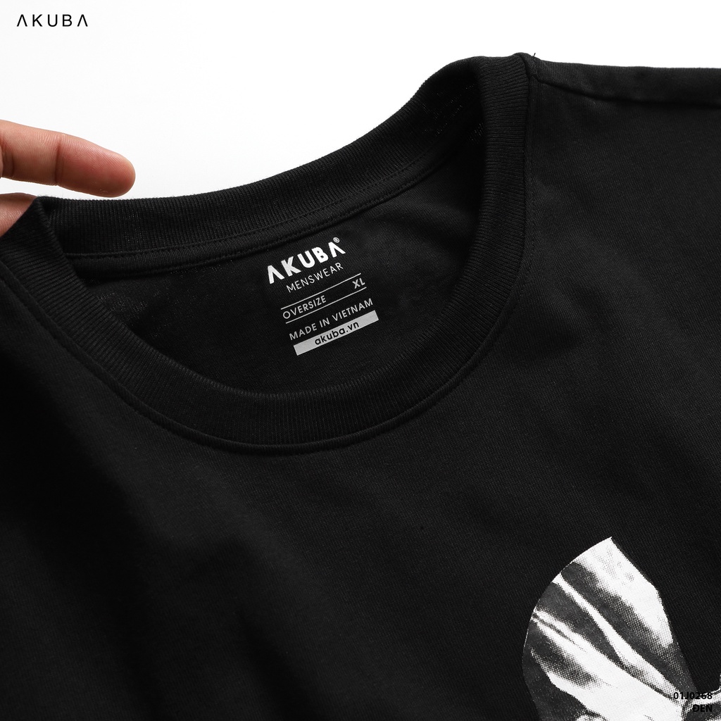 Áo thun nam cotton 100% oversize Akuba  form rộng chất mát mịn họa tiết in tay ngắn mua hè thời trang nam - 01J0268