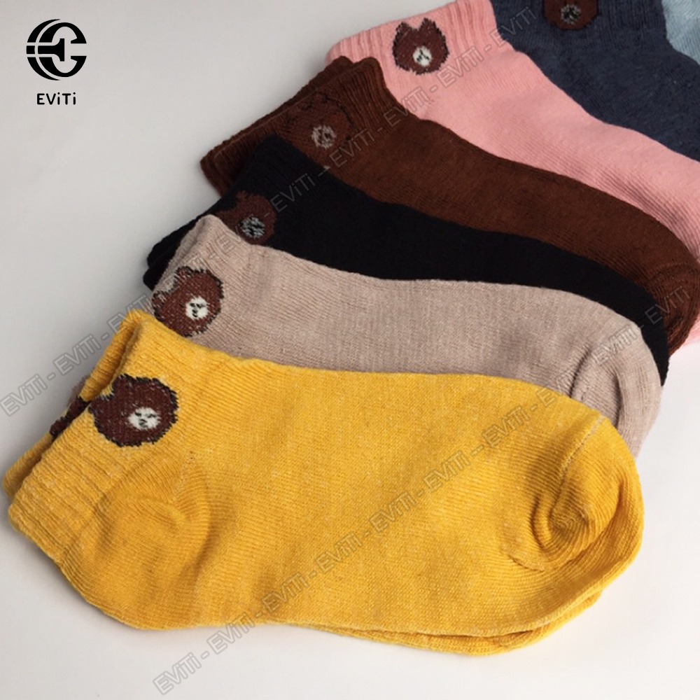 Combo 10 đôi tất cổ ngắn họa tiết gấu Brown - có kèm túi đựng . Set 10đ tất gấu nhiều màu sắc