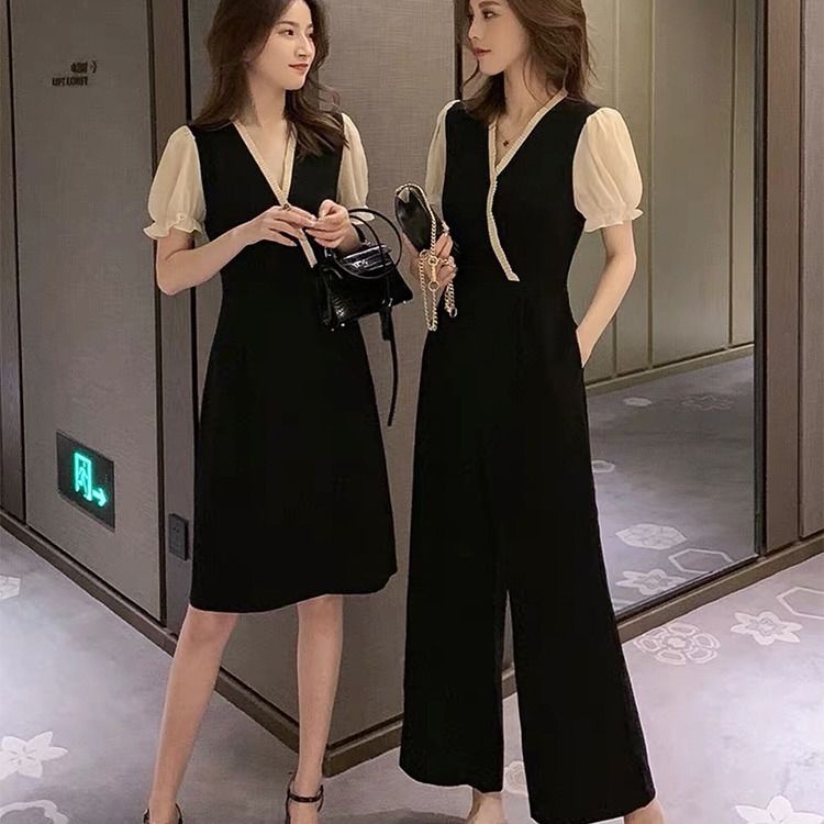 Bộ Áo Quần Ống Rộng Màu Đen Phong Cách Pháp Thời Trang Cho Nữ