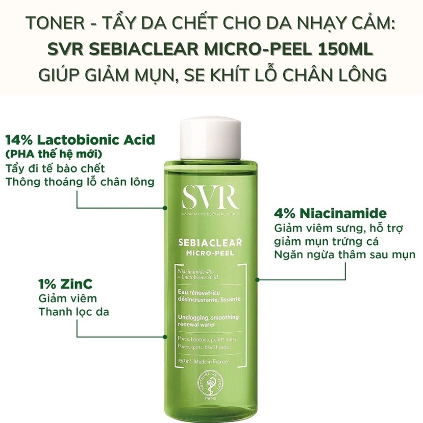 Toner Giảm Mụn, Se Khít Lỗ Chân Lông SVR Sebiaclear Micro-peel 150ml