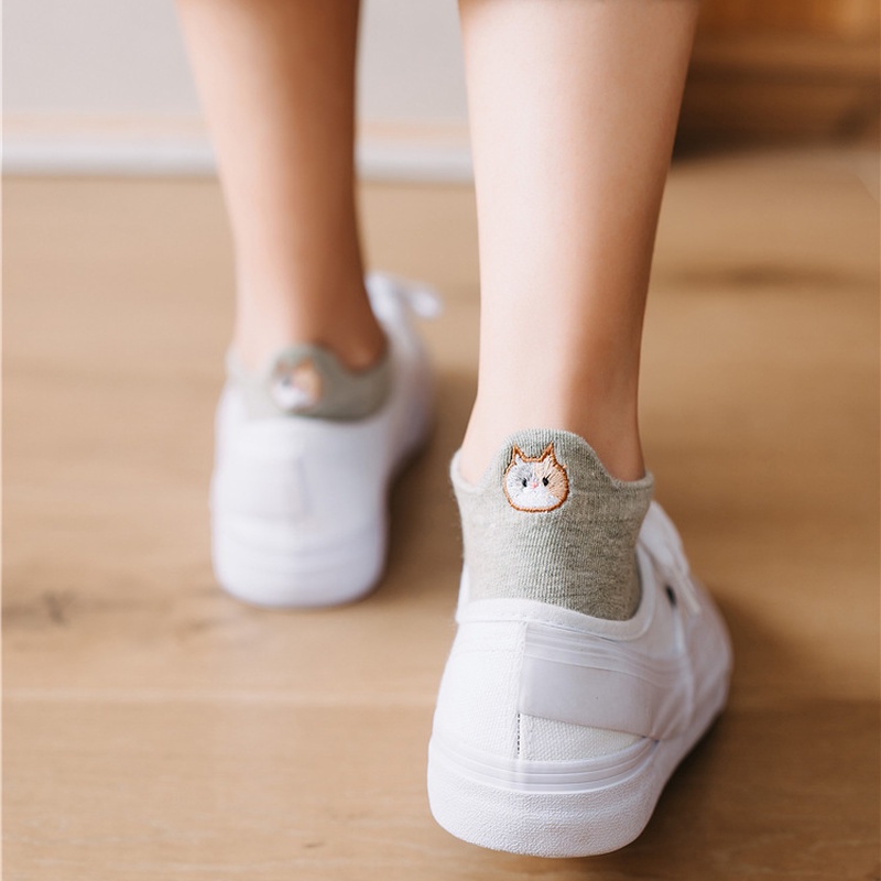 1 Đôi Vớ Cotton Thoáng Khí Chống Trượt In Họa Tiết Mèo Hoạt Hình Phong Cách Hàn Quốc Cho Nữ
