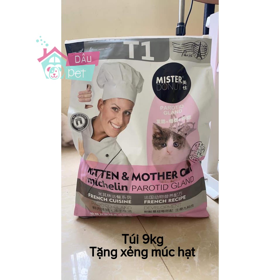 Hạt khô dinh dưỡng cho mèo con và mèo mẹ Mister Donut T1 túi 9kg